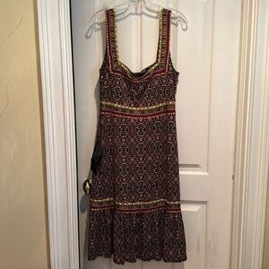 BCBGMaxazria black dress with gray brown yellow and red. NWT